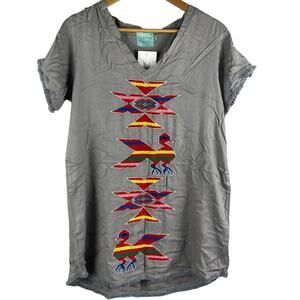 Judith March Boho‎ Embroidered Frayed Hem Soft Tunic Dress Size Small